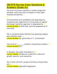 OB/GYN Secrets Exam Questions & Answers (Grade A+)