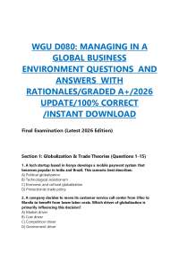 WGU D080: MANAGING IN A GLOBAL BUSINESS ENVIRONMENT QUESTIONS AND ANSWERS WITH RATIO