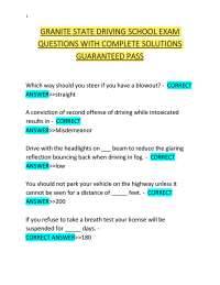 GRANITE STATE DRIVING SCHOOL EXAM QUESTIONS WITH COMPLETE SOLUTIONS GUARANTEED PASS