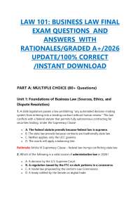 LAW 101: BUSINESS LAW FINAL EXAM QUESTIONS AND ANSWERS WITH RATIONALES/GRADED A+/2026