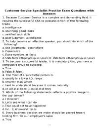 Customer Service Specialist Practice Exam Questions with Answers