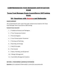 COMPREHENSIVE FOOD MANAGER CERTIFICATION EXAM Texas Food Manager Exam