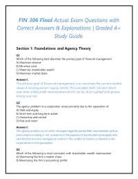 FIN 306 Final Actual Exam Questions with Correct Answers & Explanations | Graded A+ Study
