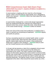 MSW Comprehensive Exam Q&A (Exam Prep) 2025/2026 Success!!!, Exams of Ethics Graded A+| Ce