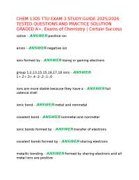 CHEM 1305 TTU EXAM 3 STUDY GUIDE 2025/2026 TESTED QUESTIONS AND PRACTICE SOLUTION GRADED A