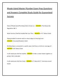Rhode Island Master Plumber Exam Prep Questions and Answers Complete Study Guide for Guar