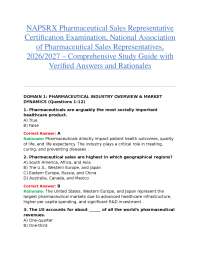 NAPSRX PHARMACEUTICAL SALES REPRESENTATIVE CERTIFICATION EXAMINATION, NATIONAL ASSOCIATION