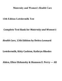 Maternity and Women's Health Care 13th Edition Loẇdermilk Test Complete Test Bank for Ma