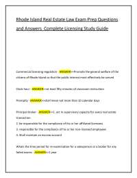 Rhode Island Real Estate Law Exam Prep Questions and Answers Complete Licensing Study Gu