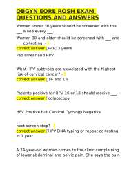 OBGYN EORE ROSH EXAM QUESTIONS AND ANSWERS
