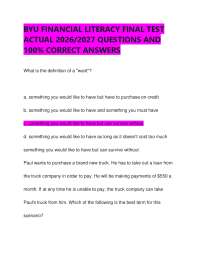 BYU FINANCIAL LITERACY FINAL TEST ACTUAL 2026/2027 QUESTIONS AND 100% CORRECT ANSWERS