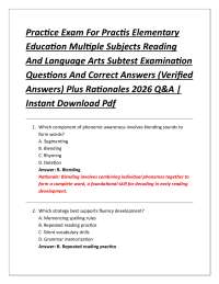 Practice Exam For Practis Elementary Education Multiple Subjects Reading And Language