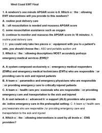 WEST COAST EMT FINAL EXAM QUESTIONS & ANSWERS COMPLETE PRACTICE REVIEW