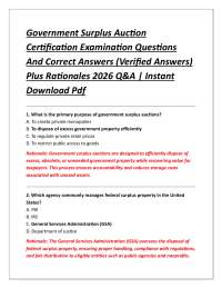 Government Surplus Auction Certification Examination Questions And Correct Answers
