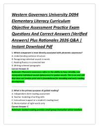 Western Governors University D094 Elementary Literacy Curriculum Objective Assessment