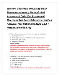Western Governors University D279 Elementary Literacy Methods And Assessment Objective