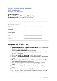 P a g e 1 | 210 NSG233 – MEDICAL SURGICAL NURSING III FINAL EXAMINATION Academic Year: 202