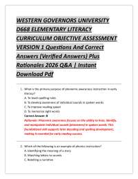 WESTERN GOVERNORS UNIVERSITY D668 ELEMENTARY LITERACY CURRICULUM OBJECTIVE ASSESSMENT