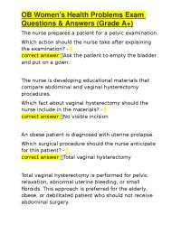 OB Women's Health Problems Exam Questions & Answers (Grade A+)