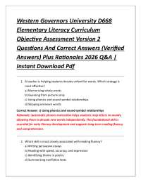 Western Governors University D668 Elementary Literacy Curriculum Objective Assessment
