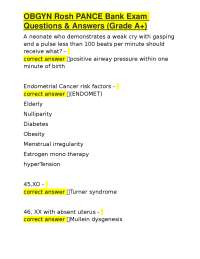 OBGYN Rosh PANCE Bank Exam Questions & Answers (Grade A+)