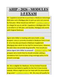 AHIP MODULES 1-5 EXAM QUESTIONS & ANSWERS COMPLETE MEDICARE REVIEW