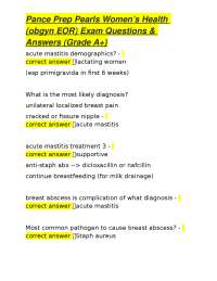 Pance Prep Pearls Women’s Health (obgyn EOR) Exam Questions & Answers (Grade A+)