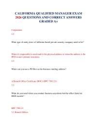 CALIFORNIA QUALIFIED MANAGER EXAM 2026 QUESTIONS AND CORRECT ANSWERS GRADED A+