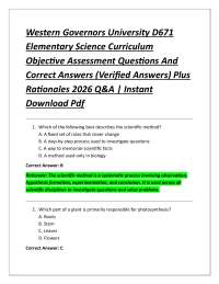 Western Governors University D671 Elementary Science Curriculum Objective Assessment