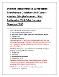 Dyslexia Interventionist Certification Examination Questions And Correct Answers