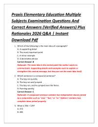 Praxis Elementary Education Multiple Subjects Examination Questions And Correct Answers