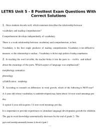 LETRS Unit 5-8 Posttest Exam Questions With Correct Answers