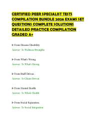 CERTIFIED PEER SPECIALIST TESTS COMPILATION BUNDLE 2026 EXAMS SET QUESTIONS COMPLETE SOLUT