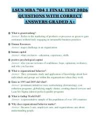 LSUS MBA 704 1 FINAL TEST 2026 QUESTIONS WITH CORRECT ANSWERS GRADED A+