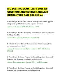 ICC BOLTING EXAM SCRIPT 2026 150 QUESTIONS AND CORRECT ANSWERS GUARANTEED PASS GRADED A