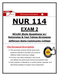 NUR 114 Exam 1 NCLEX Questions & Rationales | Jefferson State Community College