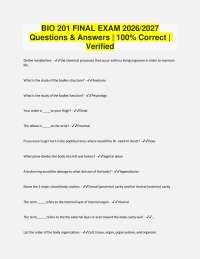 BIO 201 FINAL EXAM 2026/2027 Questions & Answers | 100% Correct | Verified