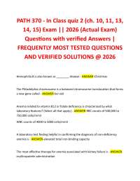 PATH 370 - In Class quiz 2 (ch. 10, 11, 13, 14, 15) Exam || 2026 (Actual Exam) Questions