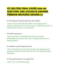 ICC BOLTING FINAL PAPER 2026 150 QUESTIONS AND ACCURATE ANSWERS PREMIUM RESOURCE GRADED A
