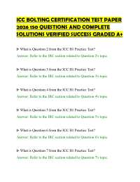 ICC BOLTING CERTIFICATION TEST PAPER 2026 150 QUESTIONS AND COMPLETE SOLUTIONS VERIFIED SU