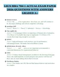 LSUS MBA 704 1 ACTUAL EXAM PAPER 2026 QUESTIONS WITH ANSWERS GRADED A+