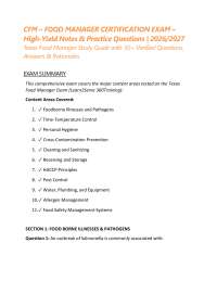 CFM – FOOD MANAGER CERTIFICATION EXAM – High-Yield Notes & Practice Questions | 2026/2027
