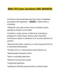 BWA CPO Exam QuestionS AND ANSWERS