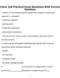 Chem 1LD Practical Exam Questions With Correct Answers
