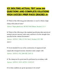 ICC BOLTING ACTUAL TEST 2026 150 QUESTIONS AND COMPLETE SOLUTIONS HIGH SUCCESS PREP PACK G