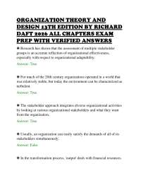 ORGANIZATION THEORY AND DESIGN 13TH EDITION BY RICHARD DAFT 2026 ALL CHAPTERS EXAM PREP WI