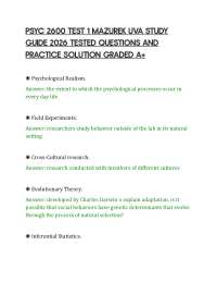 PSYC 2600 TEST 1 MAZUREK UVA STUDY GUIDE 2026 TESTED QUESTIONS AND PRACTICE SOLUTION GRADE