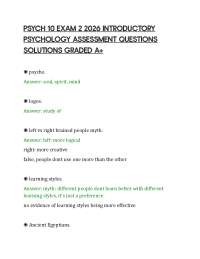 PSYCH 10 EXAM 2 2026 INTRODUCTORY PSYCHOLOGY ASSESSMENT QUESTIONS SOLUTIONS GRADED A+