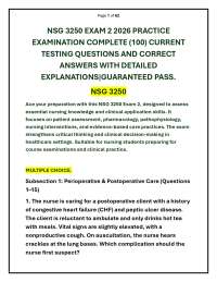 NSG 3250 EXAM 2 2026 PRACTICE EXAMINATION COMPLETE (100) CURRENT TESTING QUESTIONS AND C
