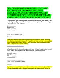 [MASTER GARDENER EXAM] – QUESTIONS AND ANSWERS | VERIFIED AND WELL DETAILED ANSWERS | PL